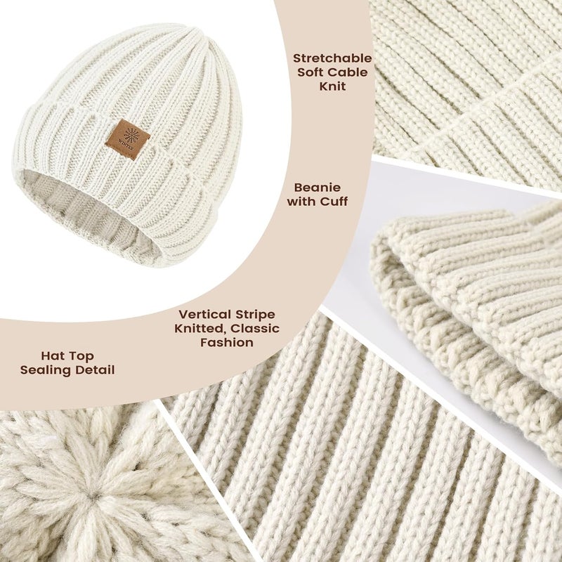 Premillow Women Winter Hat Beanie+Long Scarf+Touch Screen Gloves Set, Warm Clothes Set with Knit Fleece Lined for Women/Men Winter - Image 3